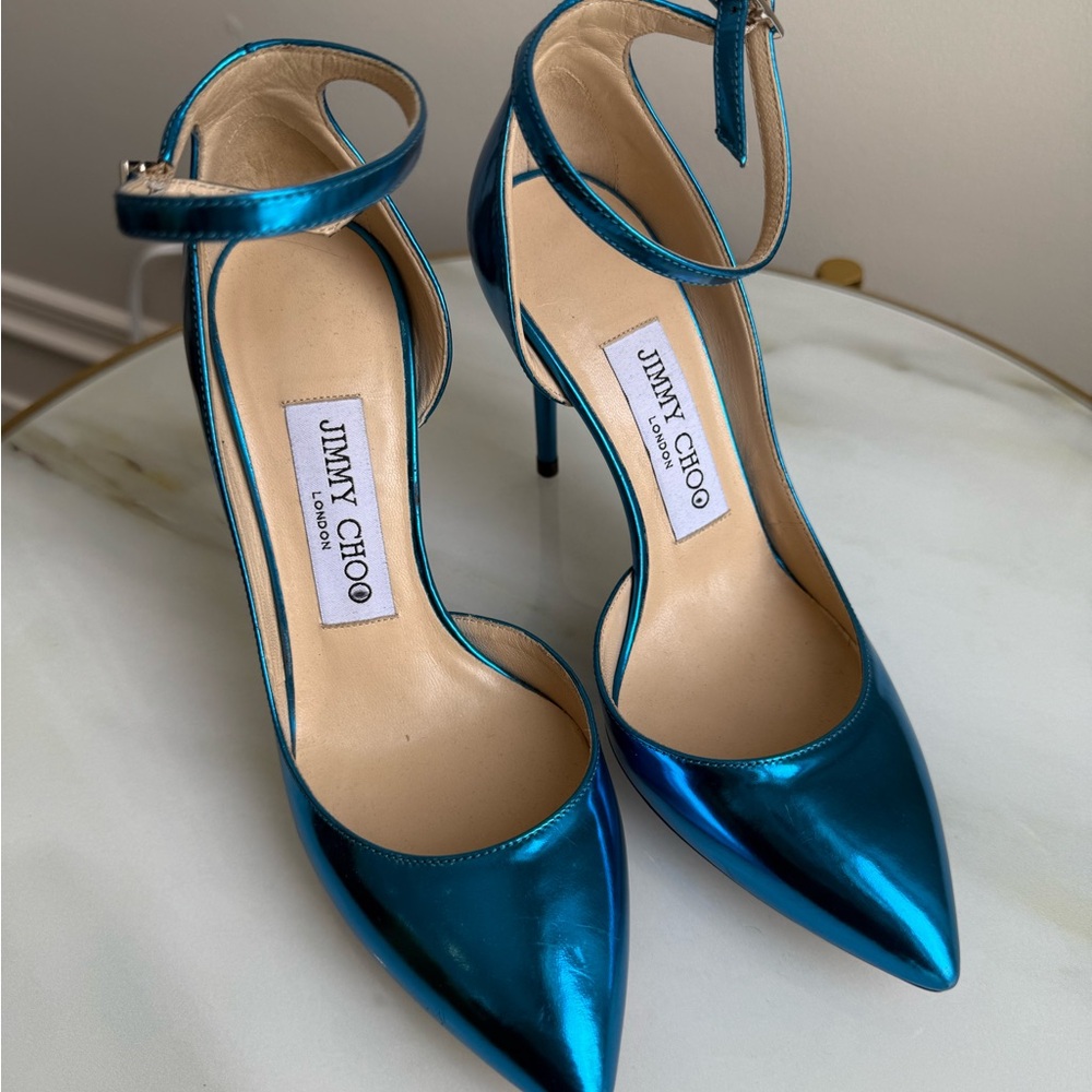 JIMMY CHOO- Blue Metallic Women's Heels